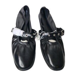 OLD NAVY Faux-Leather Mary-Jane Scrunch Ballet Flats Black Size 9